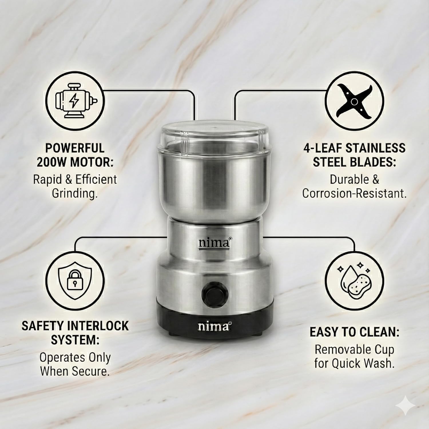 Portable Electric Grinder for Masala , Coffee Beans & Dry Ingredients