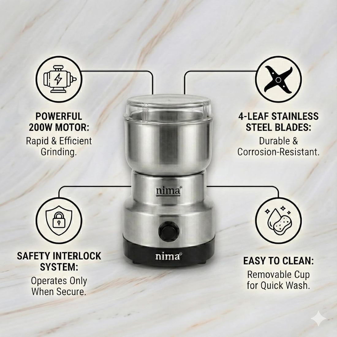 Portable Electric Grinder for Masala , Coffee Beans & Dry Ingredients