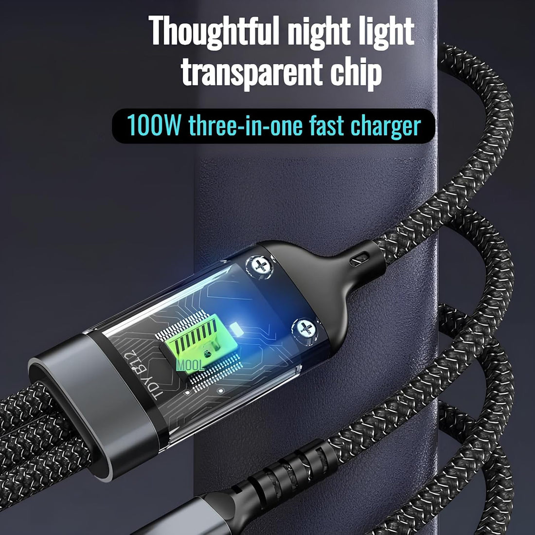 3-in-1 Fast Charging Data Cable | USB to Type-C, Micro USB & Lightning Connectors | 4Ft/1.2M Braided Cable with 480Mbps Data Transfer – Durable & Tangle-Free (Black, Pack of 1)