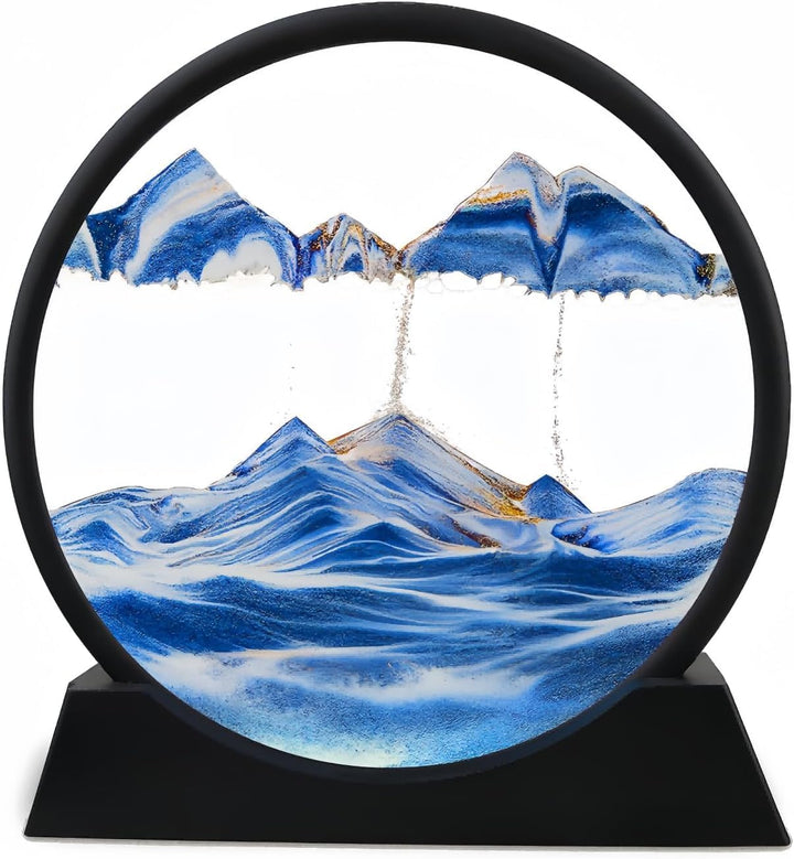 3D Moving Sand Art Picture Glass Liquid Painting Natural Landscape Showpieces for Home Decor, Antique Gifts for Kids, Office Desktop Decoration, Desk Table Decorative Items