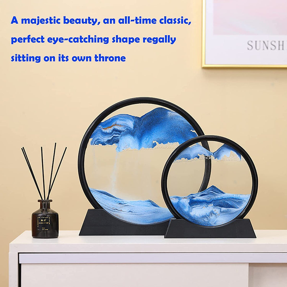 3D Moving Sand Art Picture Glass Liquid Painting Natural Landscape Showpieces for Home Decor, Antique Gifts for Kids, Office Desktop Decoration, Desk Table Decorative Items
