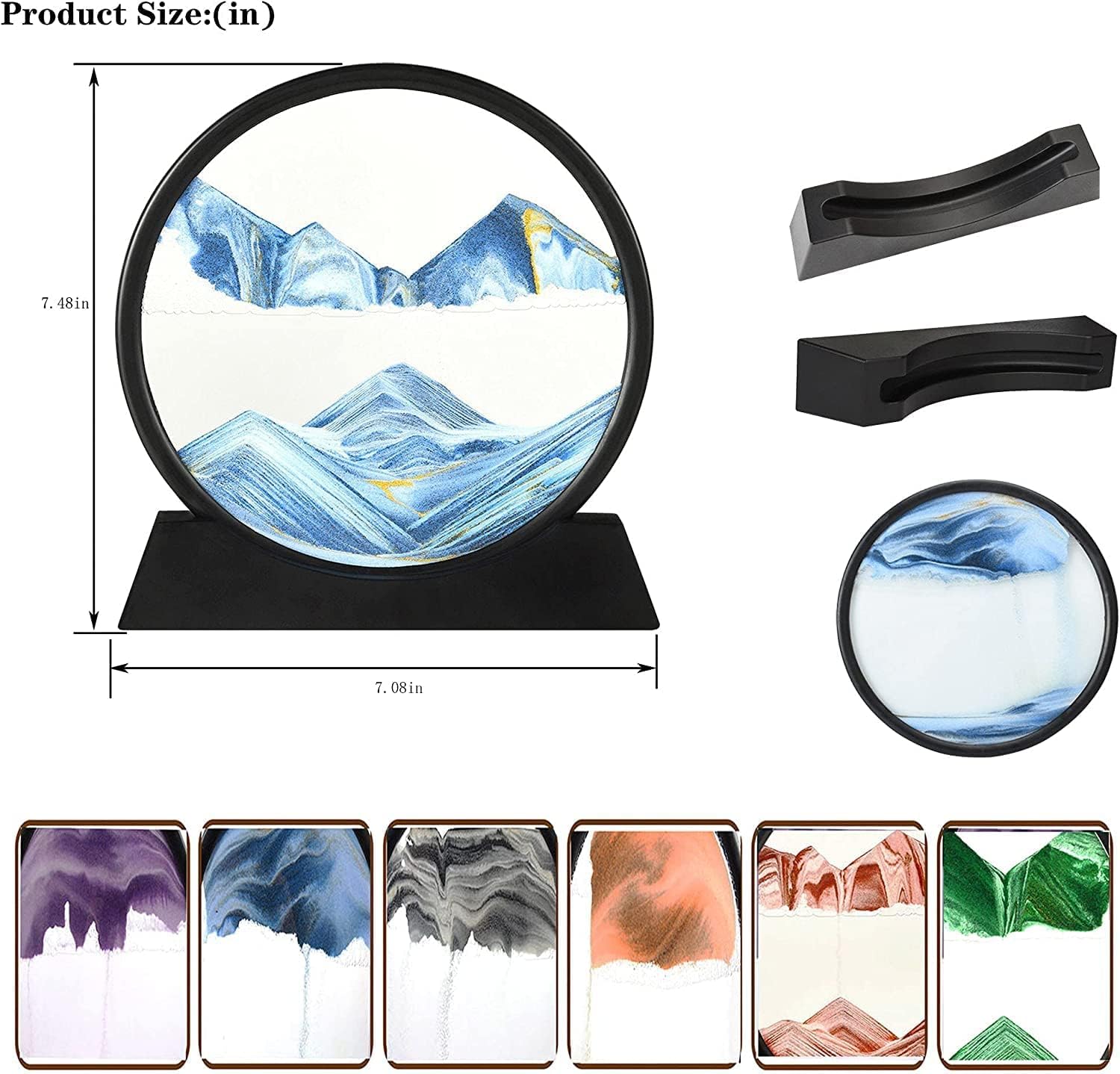 3D Moving Sand Art Picture Glass Liquid Painting Natural Landscape Showpieces for Home Decor, Antique Gifts for Kids, Office Desktop Decoration, Desk Table Decorative Items