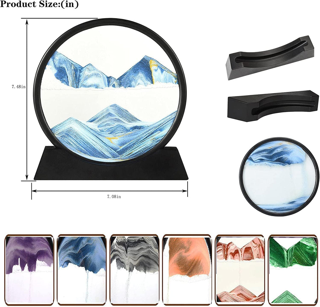 3D Moving Sand Art Picture Glass Liquid Painting Natural Landscape Showpieces for Home Decor, Antique Gifts for Kids, Office Desktop Decoration, Desk Table Decorative Items