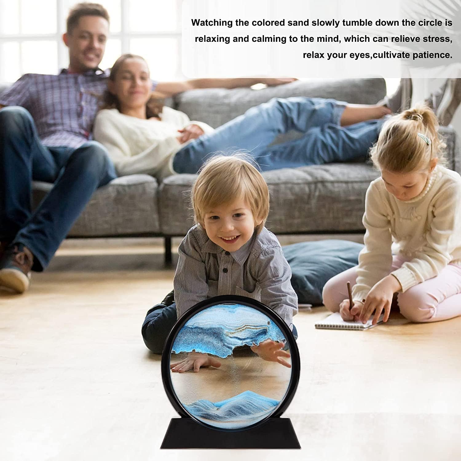3D Moving Sand Art Picture Glass Liquid Painting Natural Landscape Showpieces for Home Decor, Antique Gifts for Kids, Office Desktop Decoration, Desk Table Decorative Items