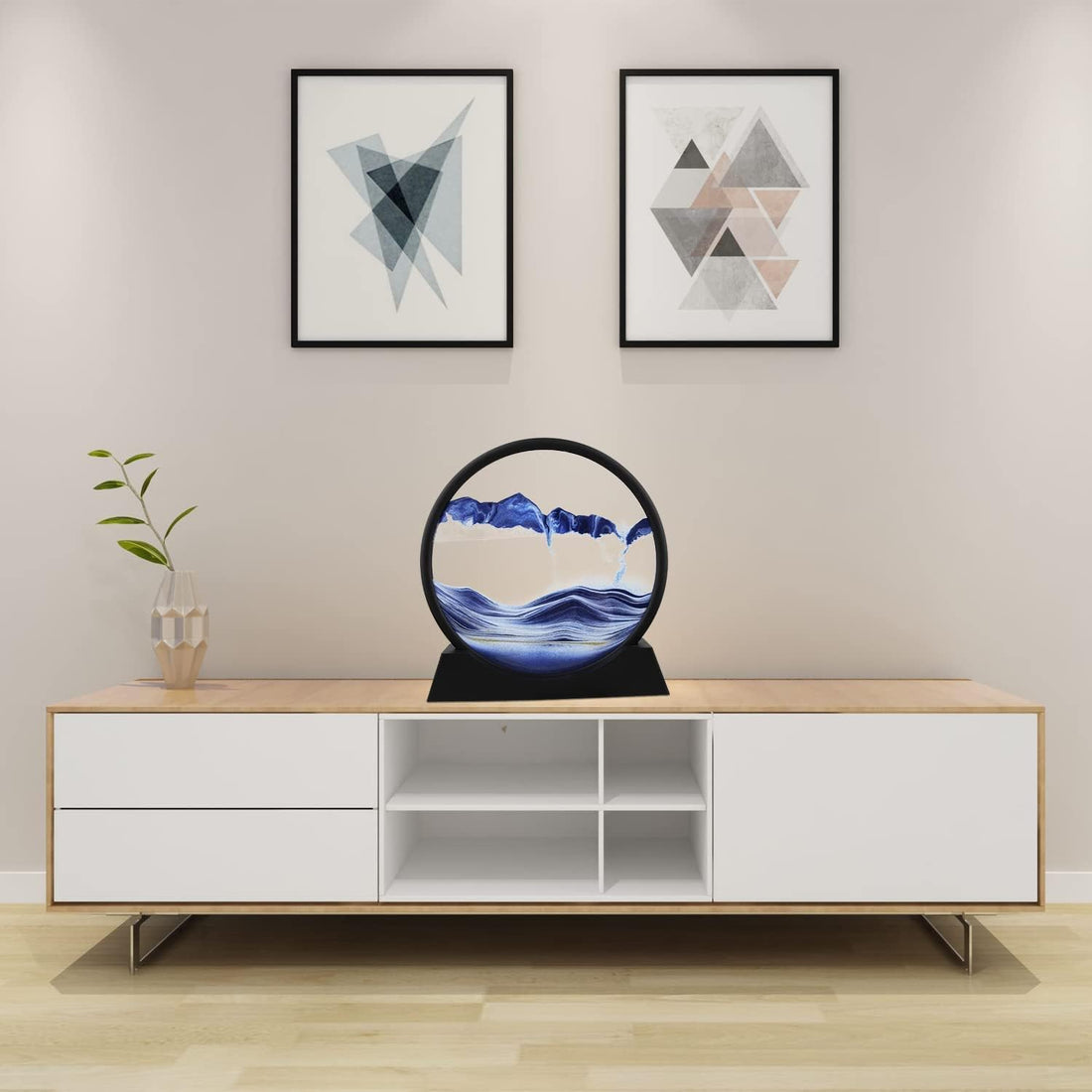3D Moving Sand Art Picture Glass Liquid Painting Natural Landscape Showpieces for Home Decor, Antique Gifts for Kids, Office Desktop Decoration, Desk Table Decorative Items