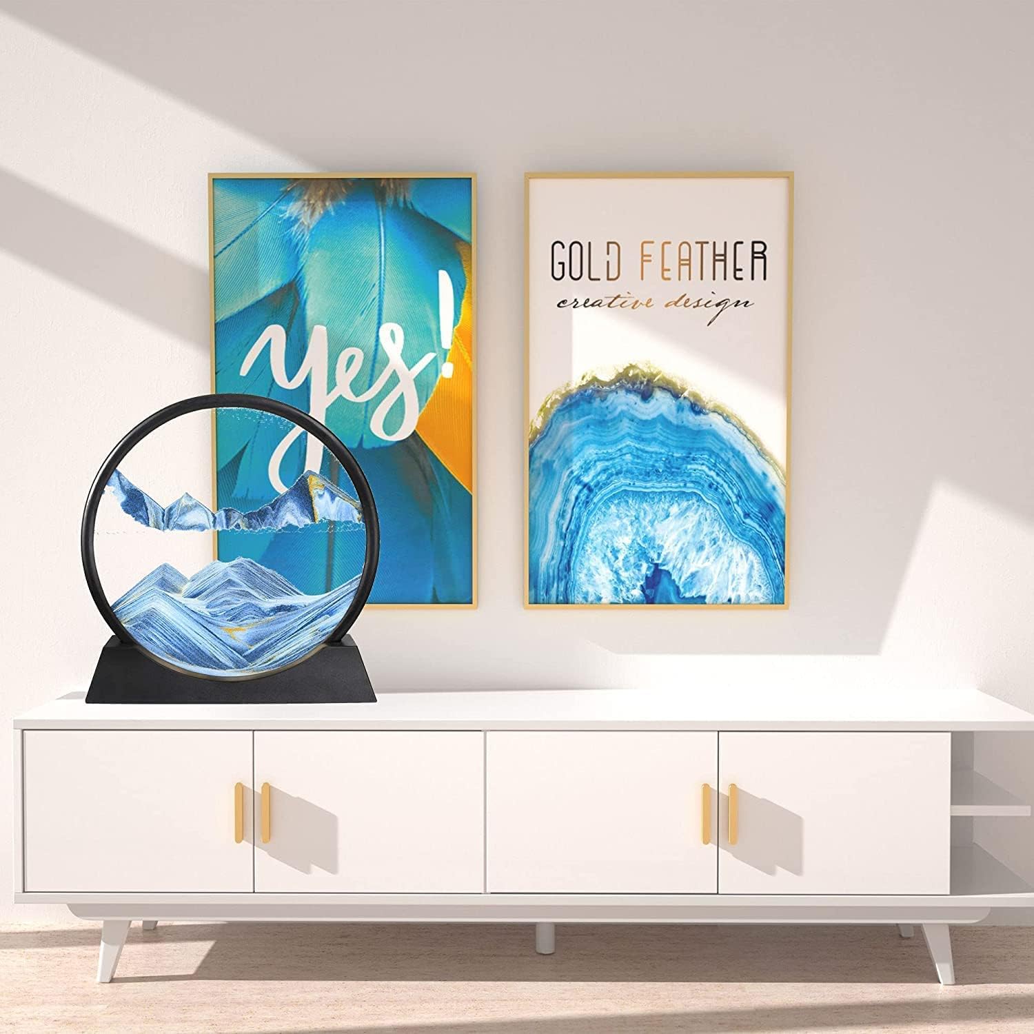 3D Moving Sand Art Picture Glass Liquid Painting Natural Landscape Showpieces for Home Decor, Antique Gifts for Kids, Office Desktop Decoration, Desk Table Decorative Items