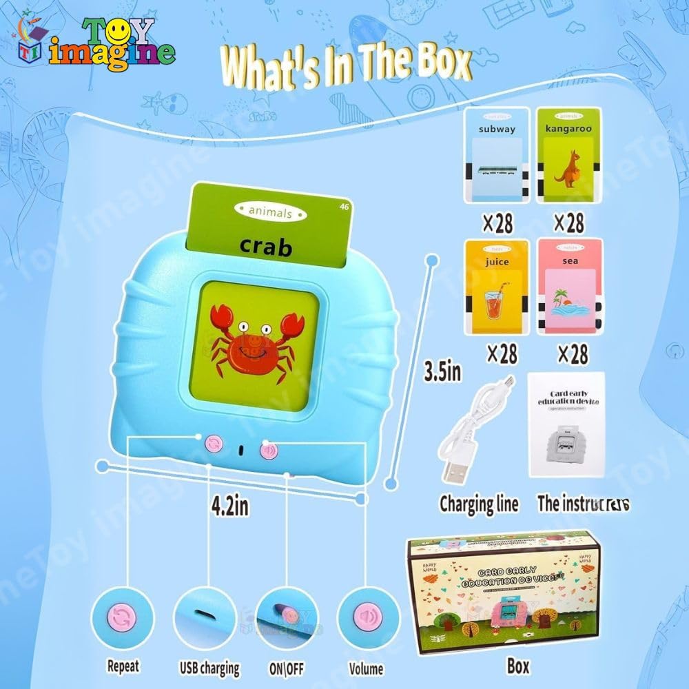 Card Early Education Learning Device |Talking Toy Flash Card for Kids Language 224 Words |Re-Chargeable Education Machine with Sound Effects Words Card Reading Learning Device For 3+ Years Kids