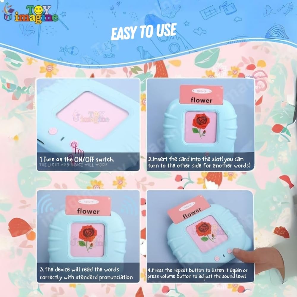Card Early Education Learning Device |Talking Toy Flash Card for Kids Language 224 Words |Re-Chargeable Education Machine with Sound Effects Words Card Reading Learning Device For 3+ Years Kids