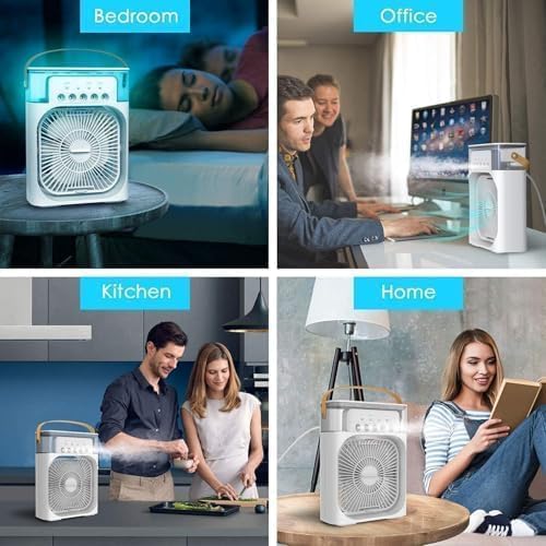 Mini AC Portable Mini Fan Artic Cooler with 7 Colors LED Light, 1/2/3 H Timer, 3 Wind Speeds and 3 Spray Modes for Office,Home,Dorm,Travel