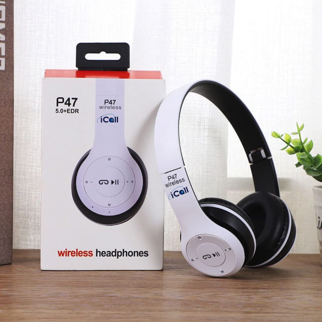 P47 Wireless Bluetooth On Ear Headphones 5.0+EDR with Volume Control, HD Sound and Bass, Mic, SD Card Slot (Multicolor)