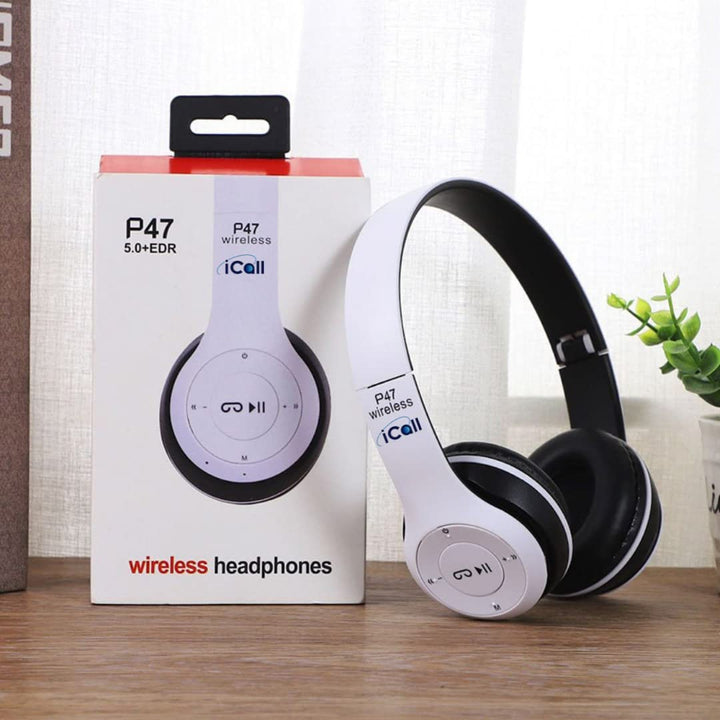 P47 Wireless Bluetooth On Ear Headphones 5.0+EDR with Volume Control, HD Sound and Bass, Mic, SD Card Slot (Multicolor)