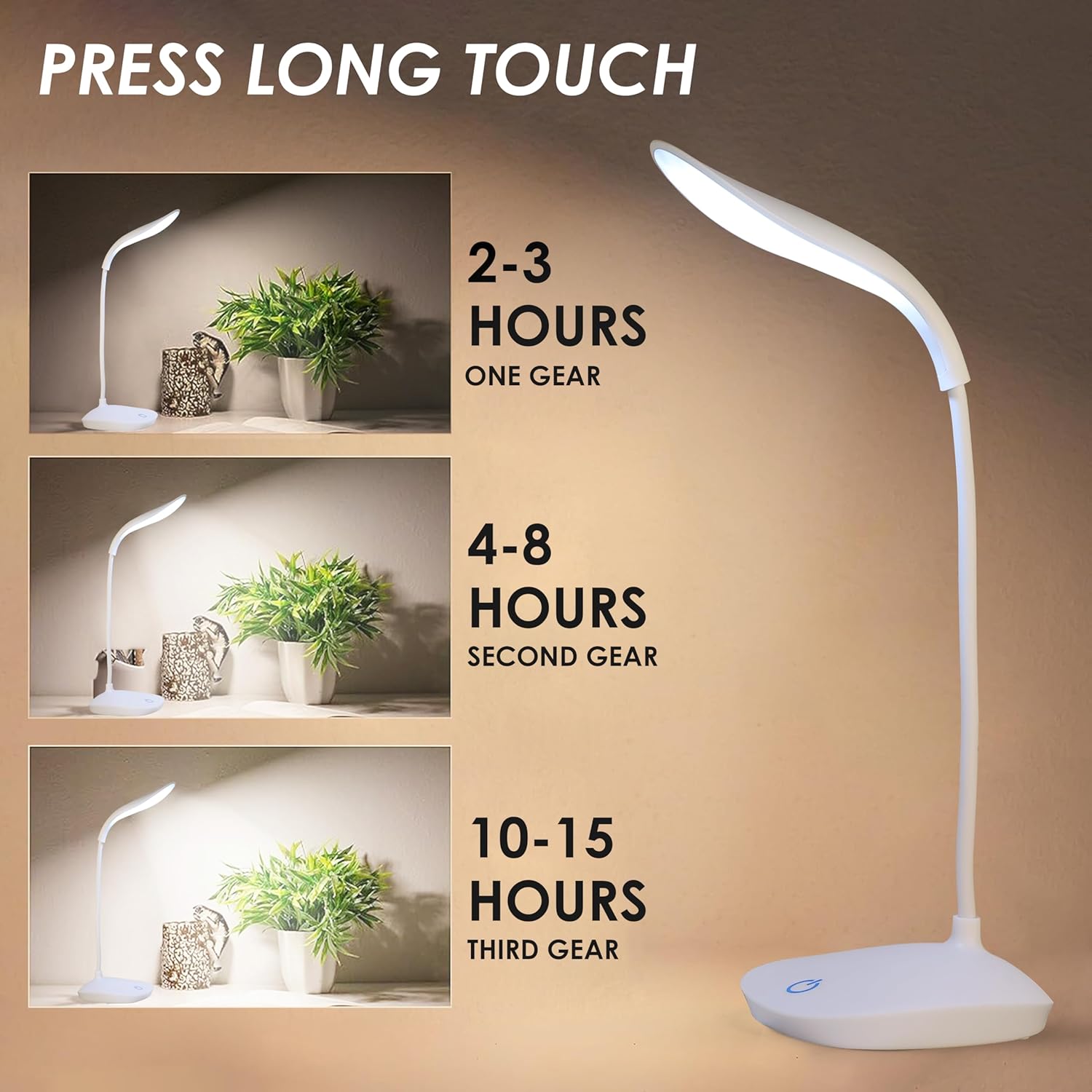 LED Study Lamp Rechargeable,Table Lamp for Study Room, Desk Lamp Light with 3 Brightness Levels,Portable USB Table Light,Study Table Lamp for Students,Reading & Work at Home,White