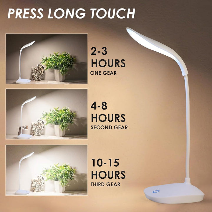 LED Study Lamp Rechargeable,Table Lamp for Study Room, Desk Lamp Light with 3 Brightness Levels,Portable USB Table Light,Study Table Lamp for Students,Reading & Work at Home,White