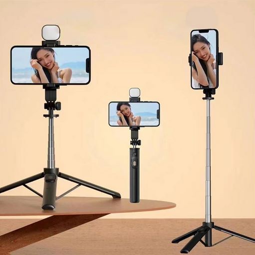 R1s Bluetooth Selfie Sticks with Remote and Selfie Light, 3-in-1 Multifunctional Selfie Stick Tripod Stand Mobile Stand Compatible with All Phones (Black)