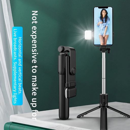 R1s Bluetooth Selfie Sticks with Remote and Selfie Light, 3-in-1 Multifunctional Selfie Stick Tripod Stand Mobile Stand Compatible with All Phones (Black)