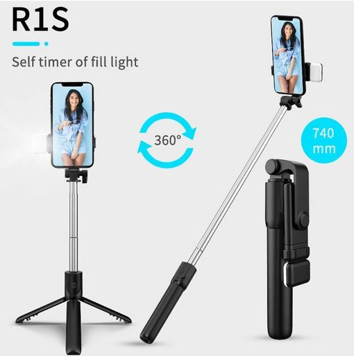 R1s Bluetooth Selfie Sticks with Remote and Selfie Light, 3-in-1 Multifunctional Selfie Stick Tripod Stand Mobile Stand Compatible with All Phones (Black)