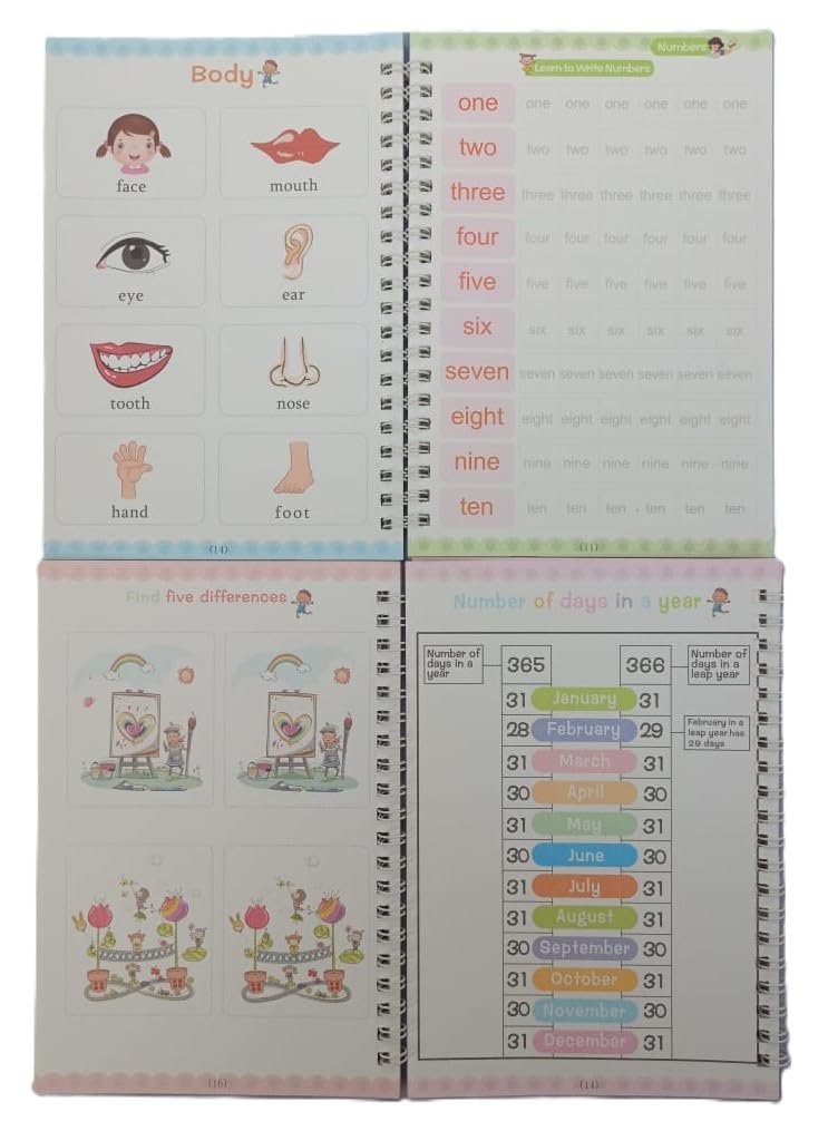 Sank Magic Book (4 BOOK+10 REFILL+1 pen+1 grip), Sank Magic Practice Copybook for Kids, Number Tracing Book for Preschoolers With Pen, Magic Calligraphy Copybook Set Reusable Writing Tool For Kids.