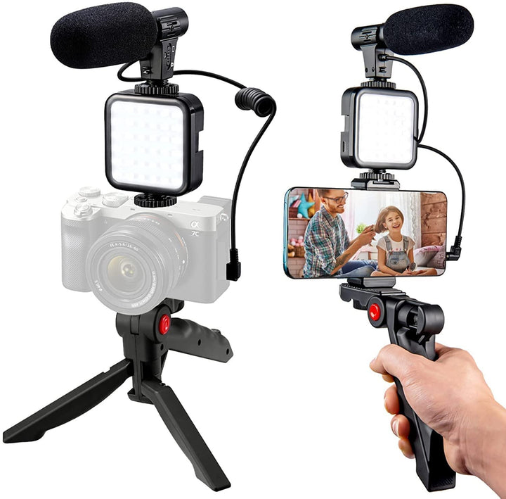 Video Making Kit Ay-49 Vlogging Camera with Mic Tripod Kit Tripod_V63,Black